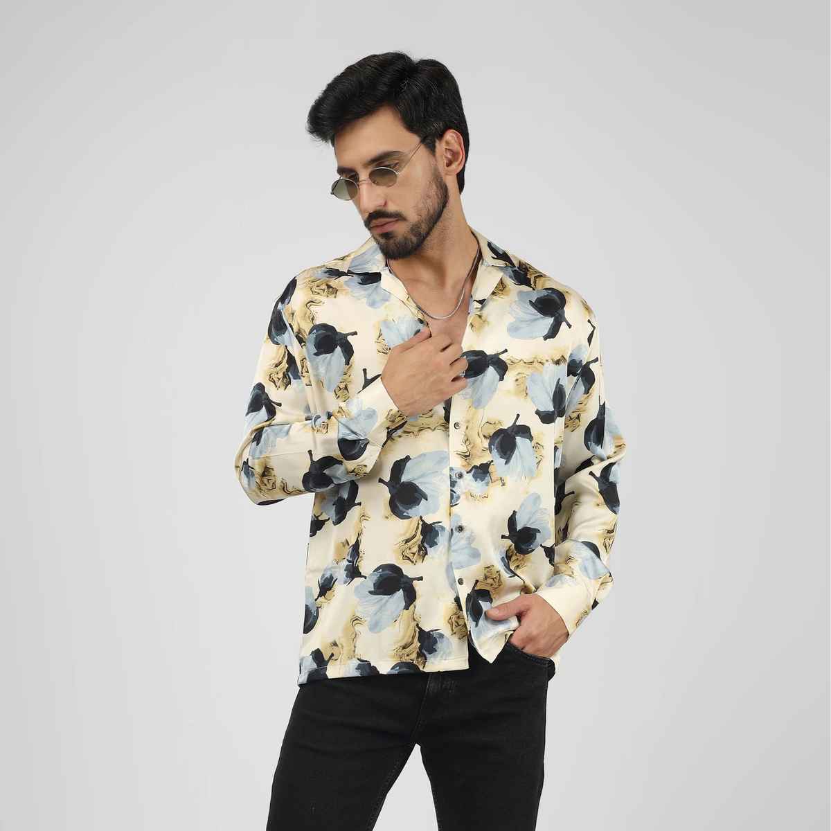 M FAKTÖR Satin Shirt - Floral Blue