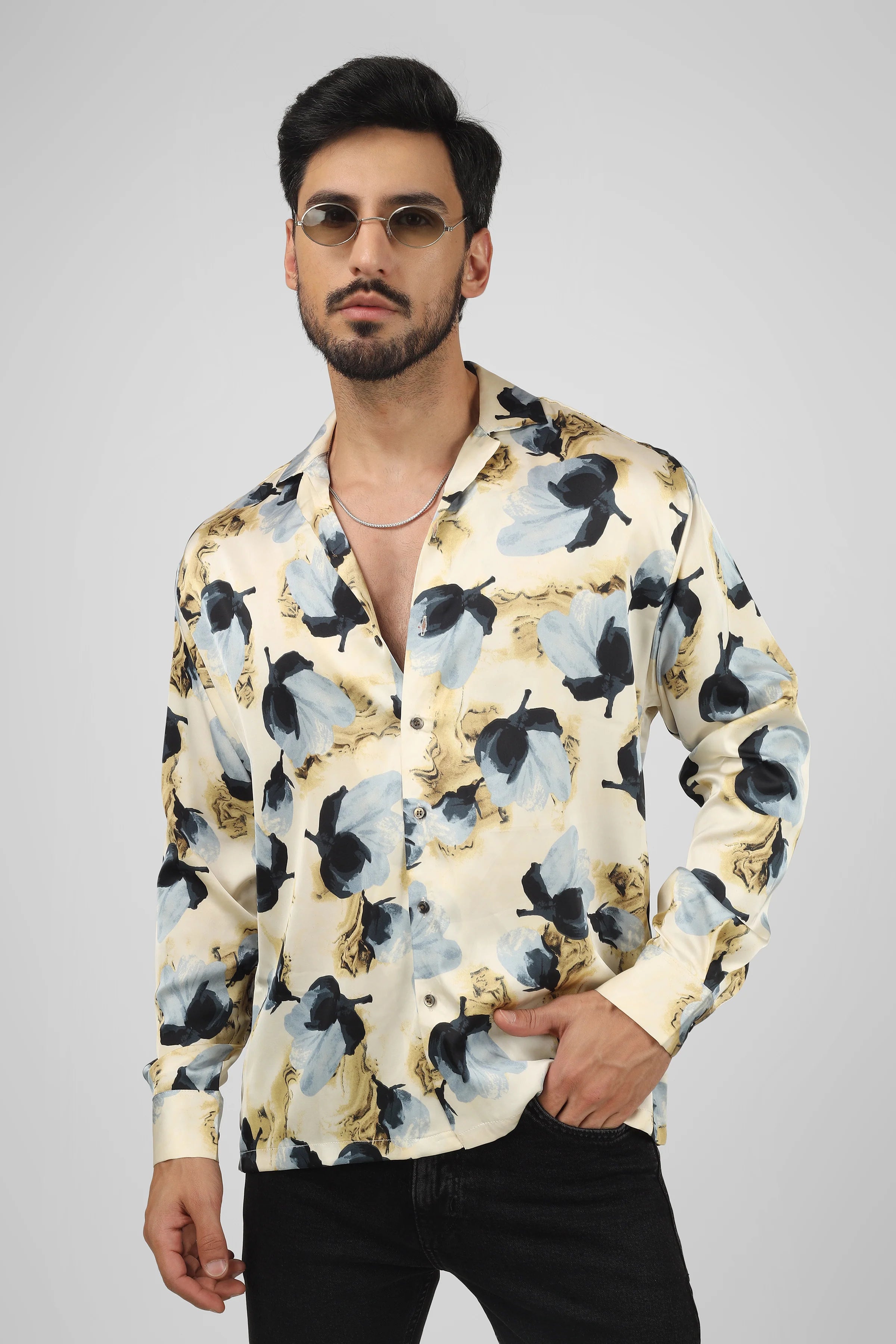 M FAKTÖR Satin Shirt - Floral Blue